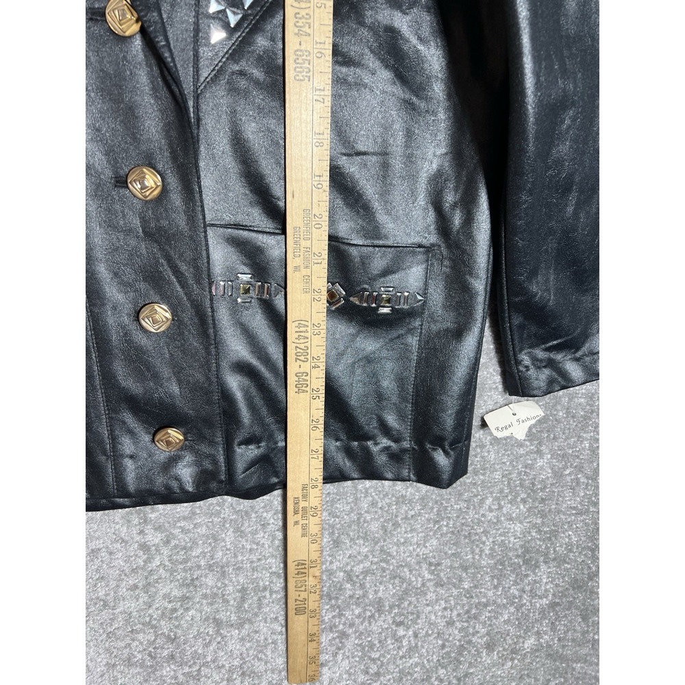 Vintage Regal Faux Leather Blazer Womens Size 6 Black Silver Gold Embellishments - Picture 6 of 6